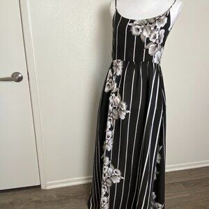 Novella Royale Maxi Tank Dress Sleeveless Open Back Flowers Stripes Print Sz S